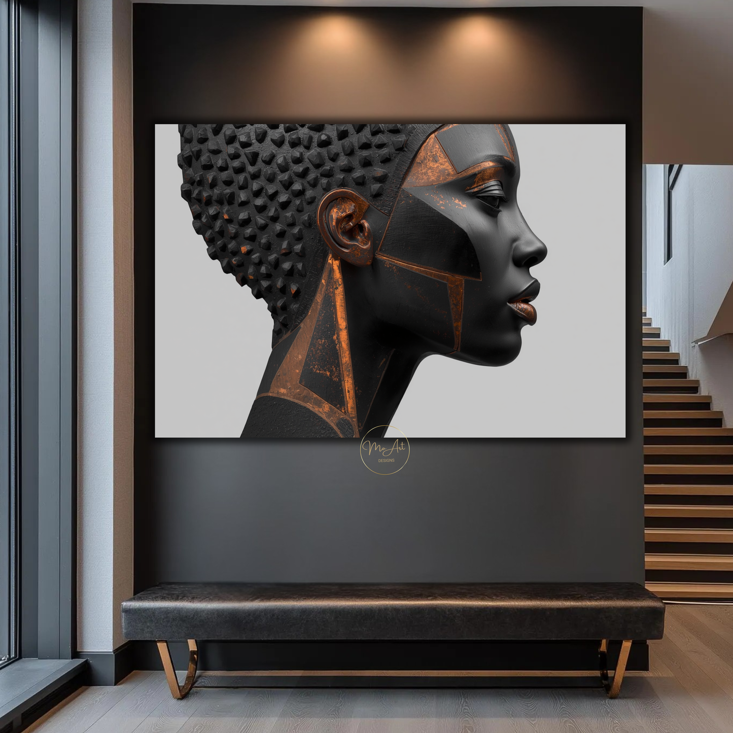 Black Woman Wall Art – Afrocentric Black & Copper Abstract Canvas Print