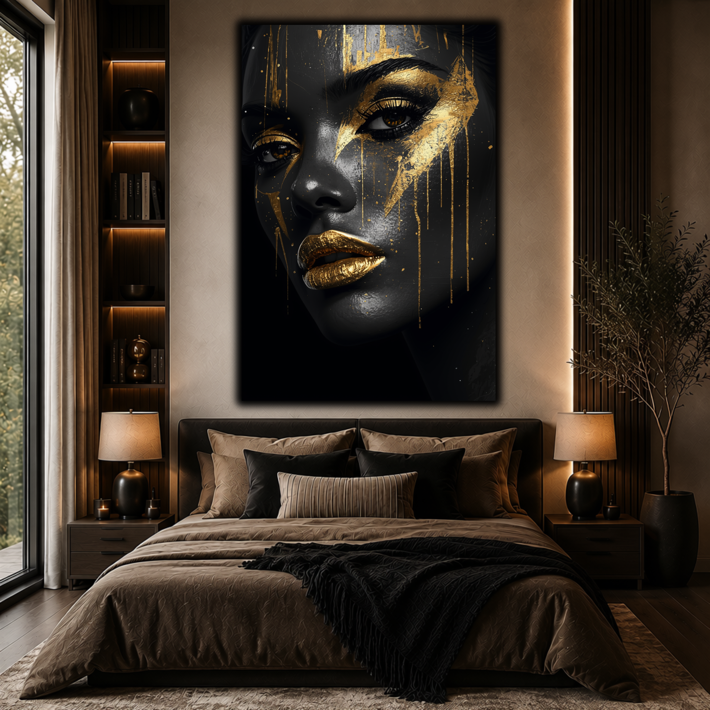 Black Woman Wall Art – Abstract Black & Gold Canvas Print | Luxury Afrocentric Wall Decor