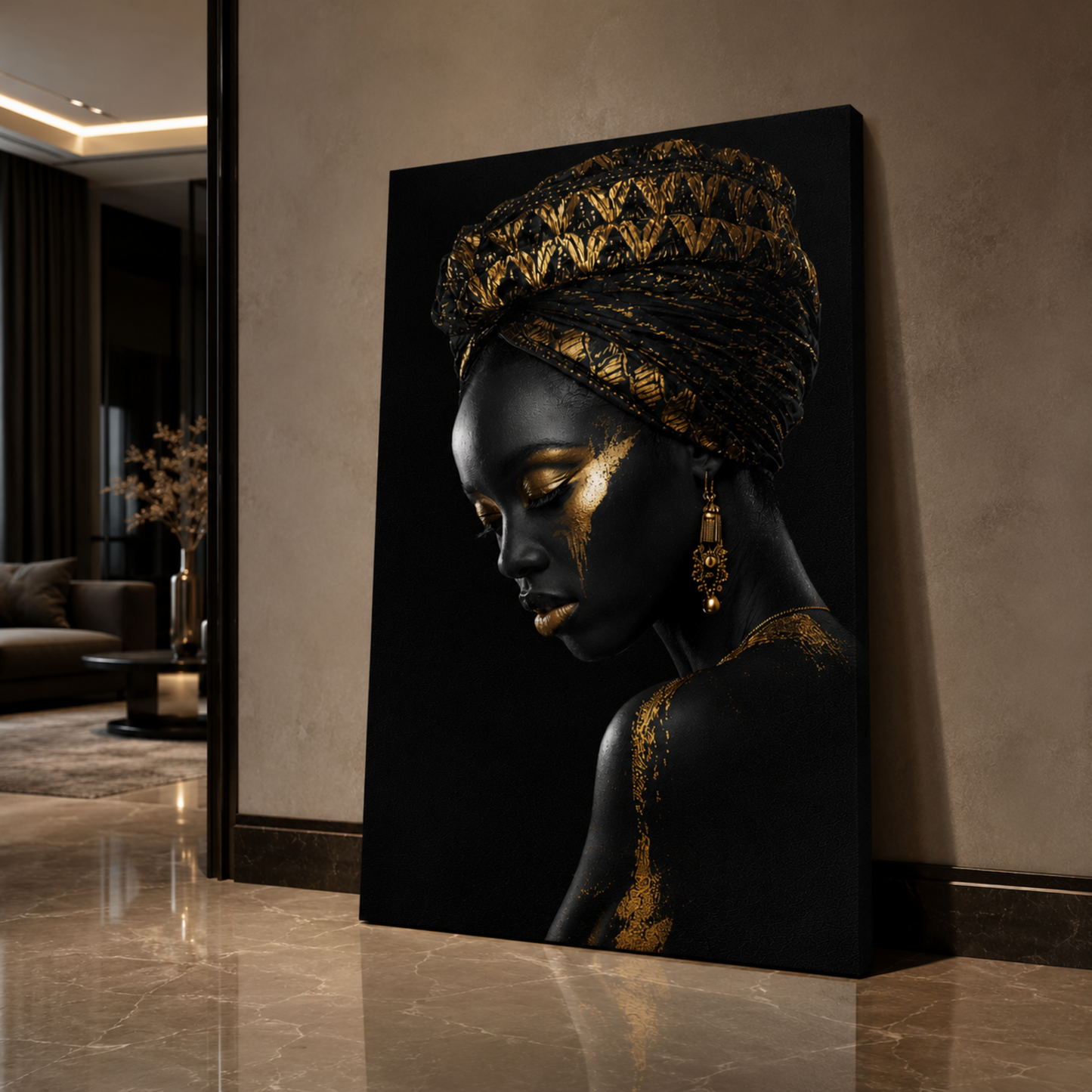 Black Woman Wall Art - African Queen Canvas Print | Black & Gold Wall Decor