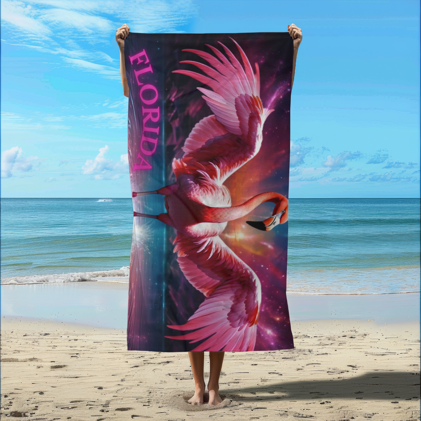 Exotic Pink Flamingo Florida - Beach Towel