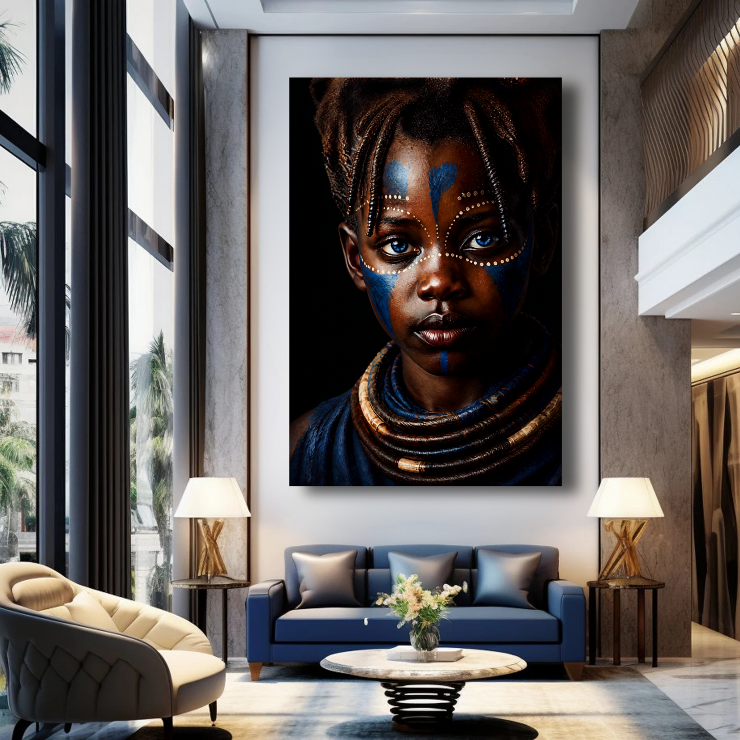 African Wall Art – African Girl with Blue Eyes Canvas Print | Luxury Afrocentric Decor