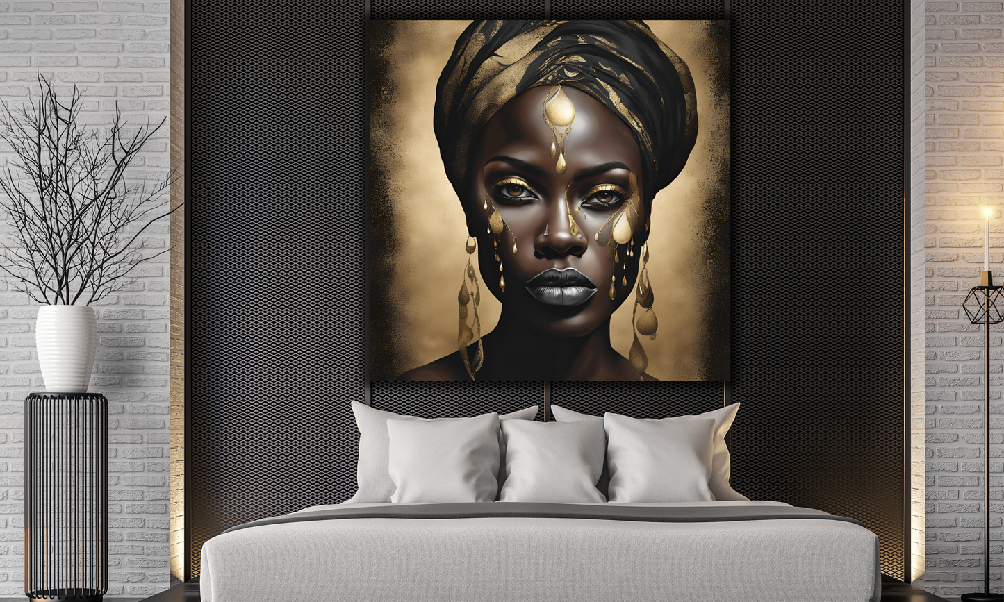 African Woman Adorned with Gold Elements - Canvas Wall Art