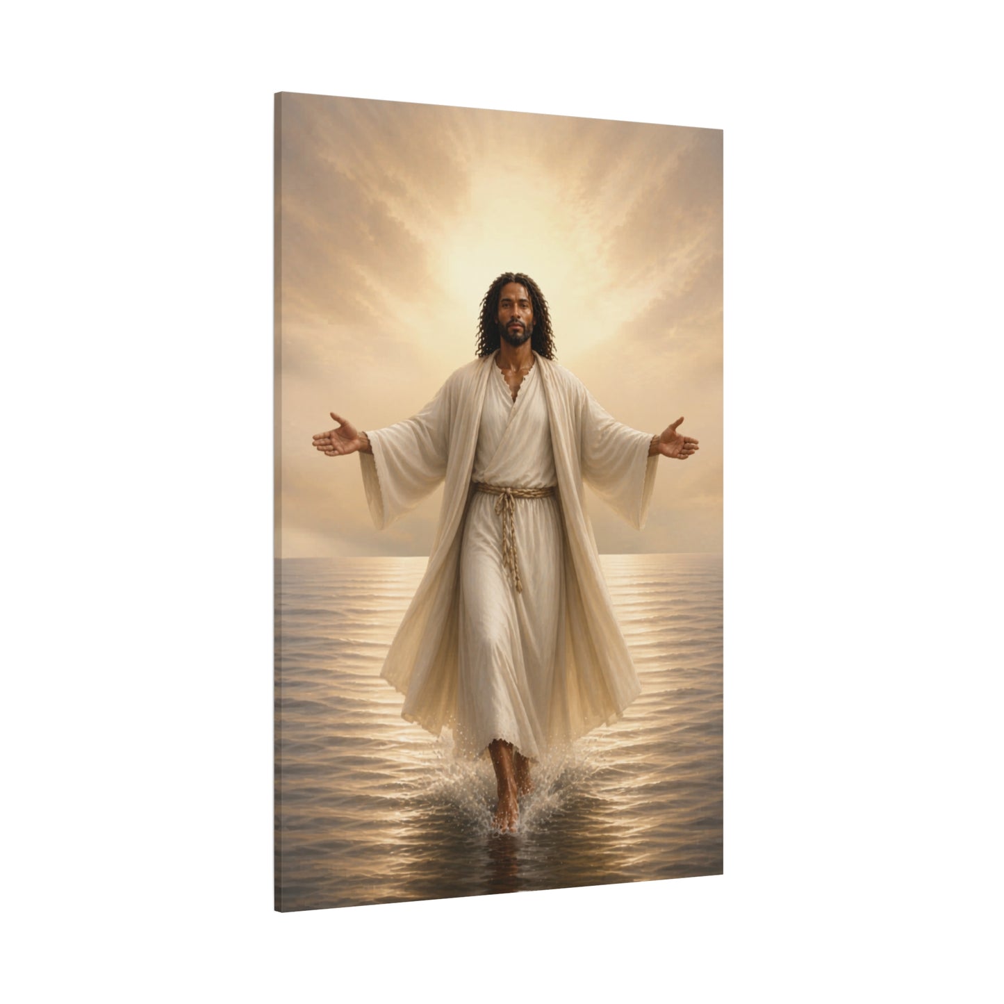 Black Jesus Wall Art - Jesus Walking on Water / Afrocentric Spiritual Canvas Print in Neutral Tones