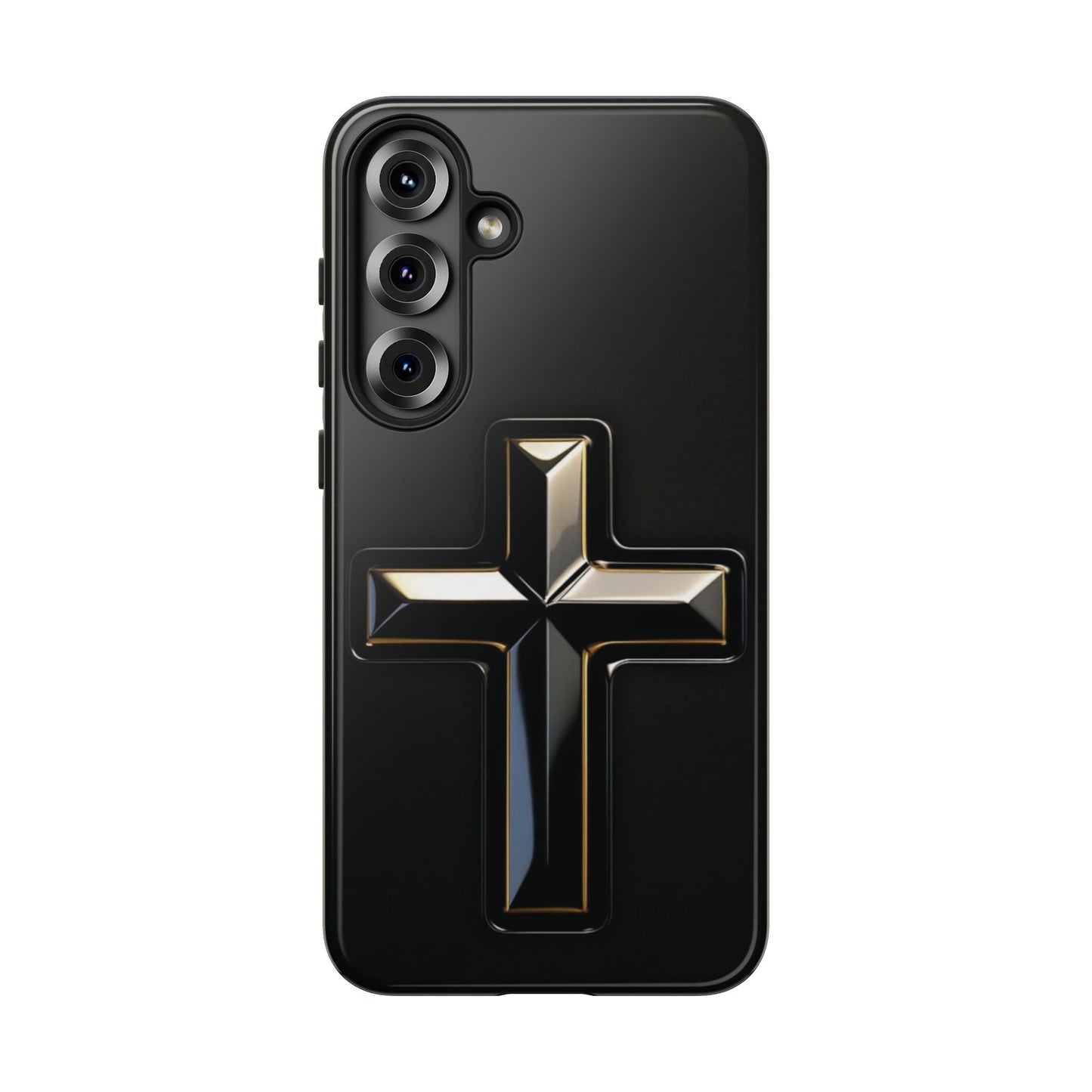 Black and Gold Cross Tough Phone Case – Compatible with iPhone & Samsung