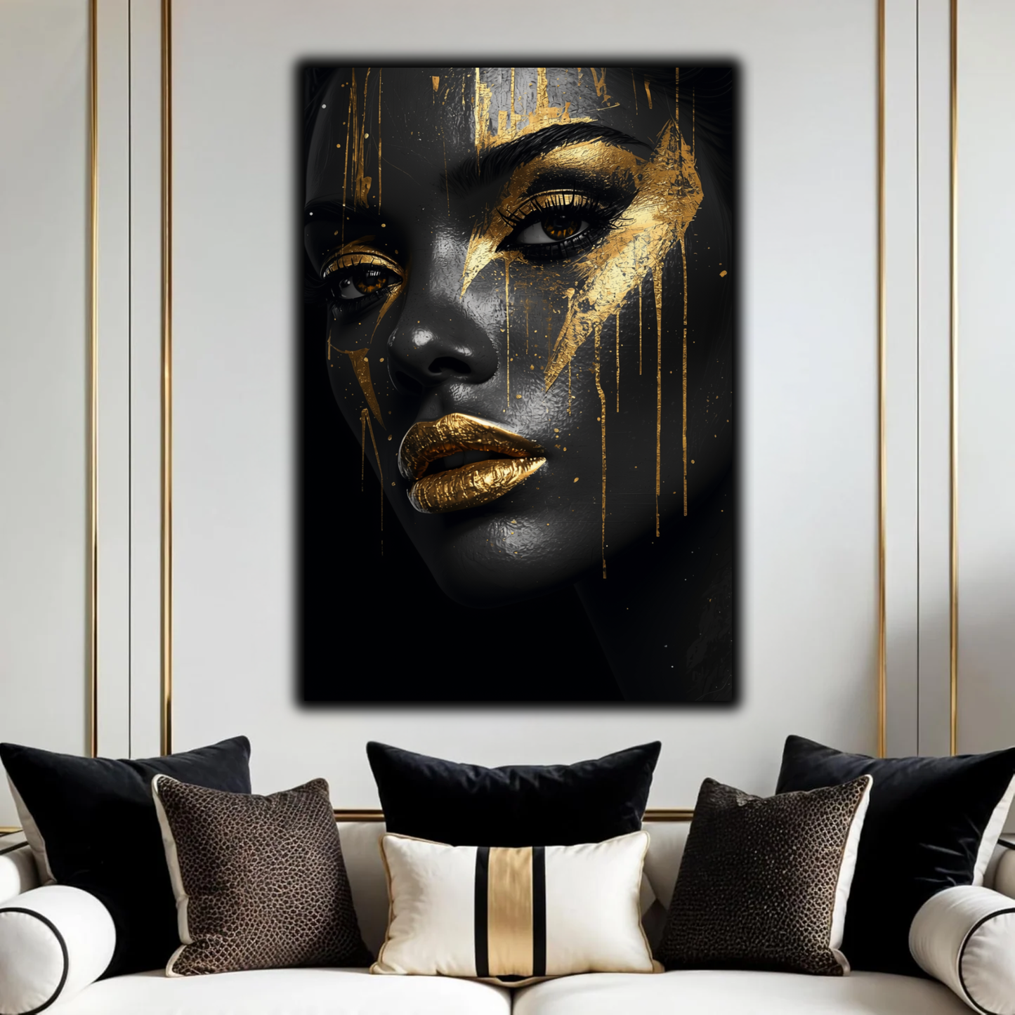 Black Woman Wall Art – Abstract Black & Gold Canvas Print | Luxury Afrocentric Wall Decor
