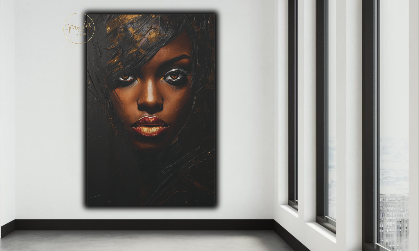 Radiant Power – Black & Gold Woman Wall Art / Canvas Print