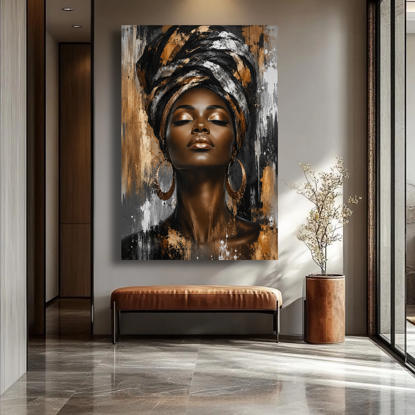 Black Woman Wall Art – Afrocentric Gold & Black Canvas Print | Luxury African American Queen Wall Decor