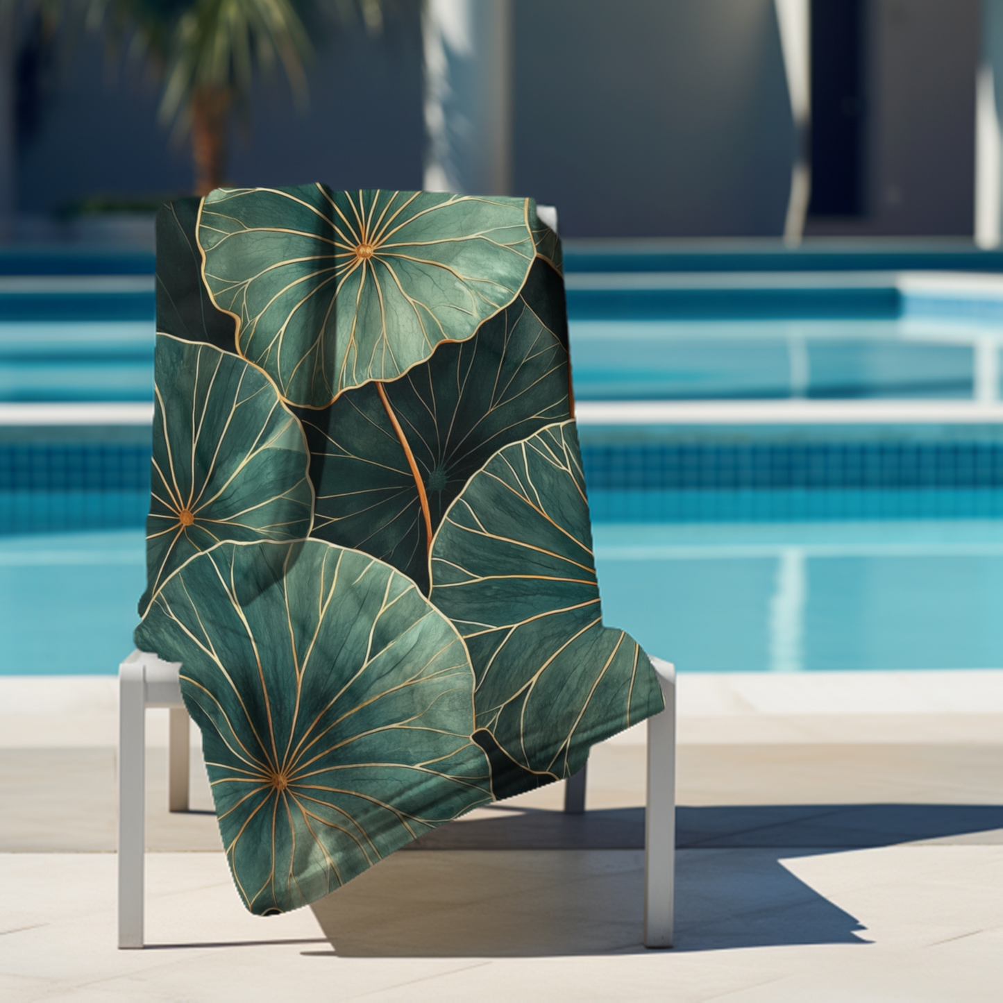 Lush Green Leaves with Gold - Beach Towel