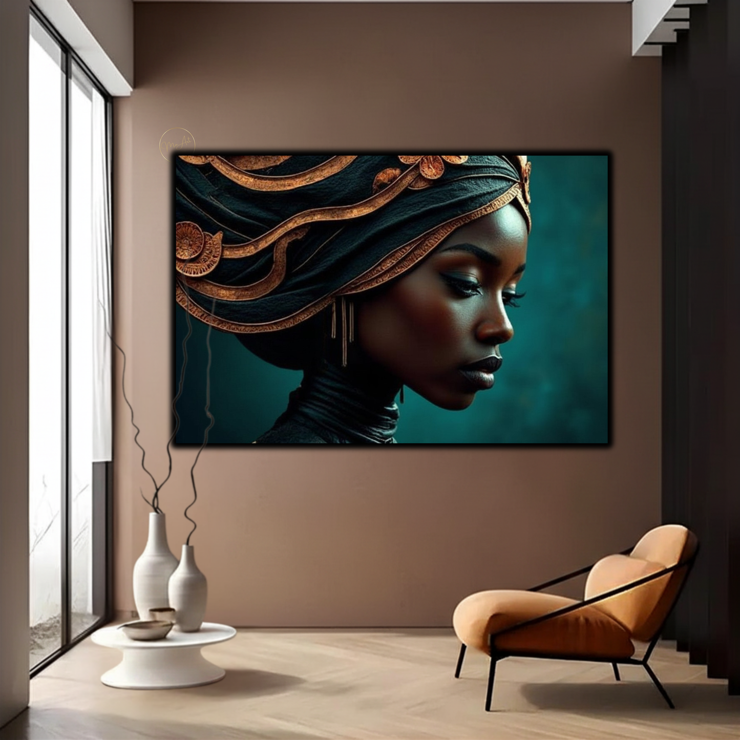Black Woman Wall Art – Copper & Green Afrocentric Canvas Print