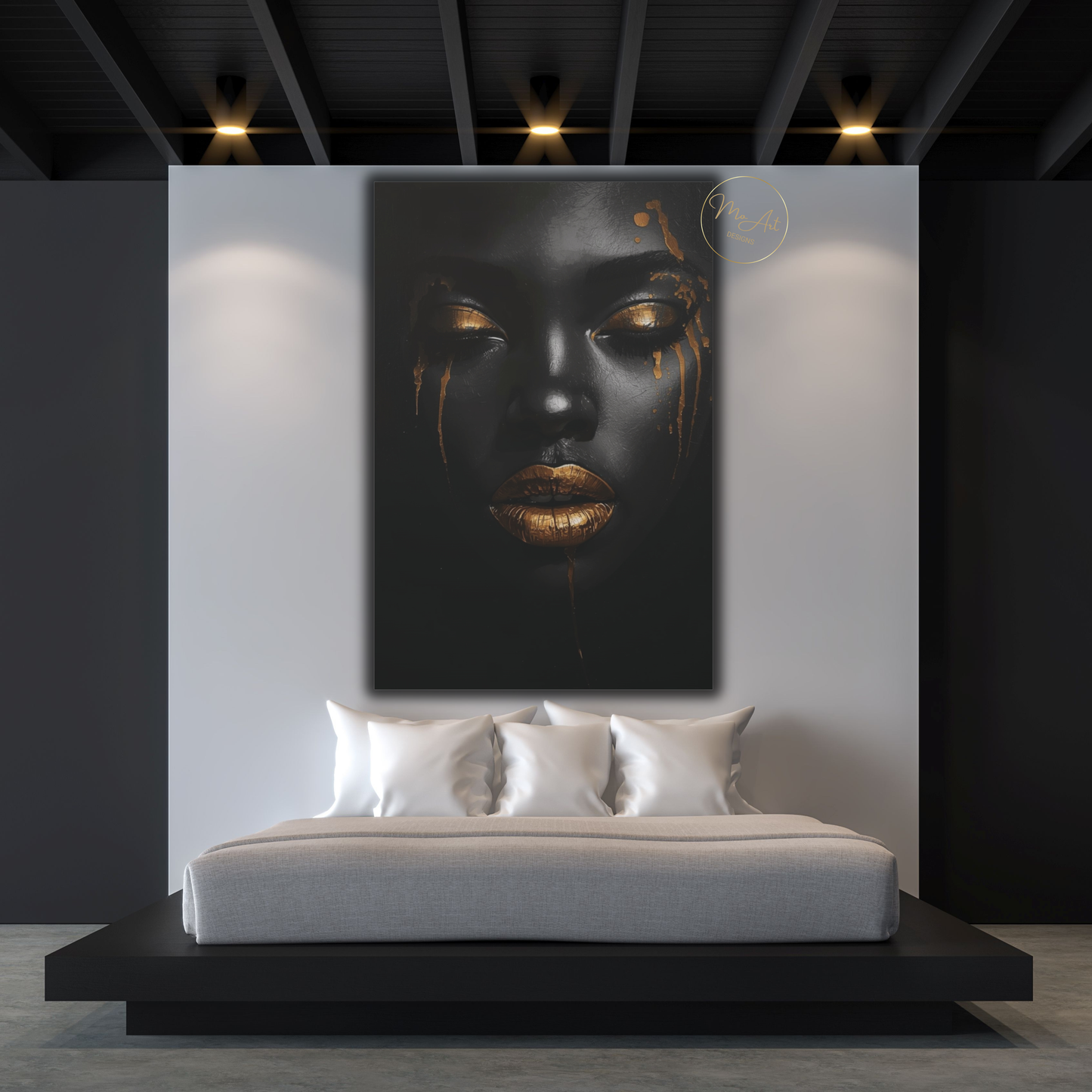 Black Woman Wall Art – Golden Tears | Black & Gold Luxury Canvas Print