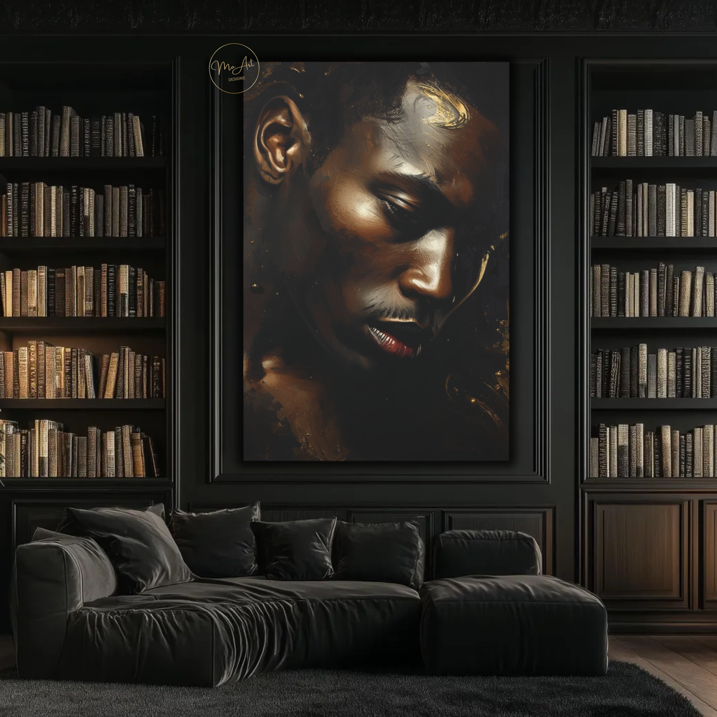 Black Man Wall Art – Quiet Power | Black & Gold Luxury Masculine Canvas Print