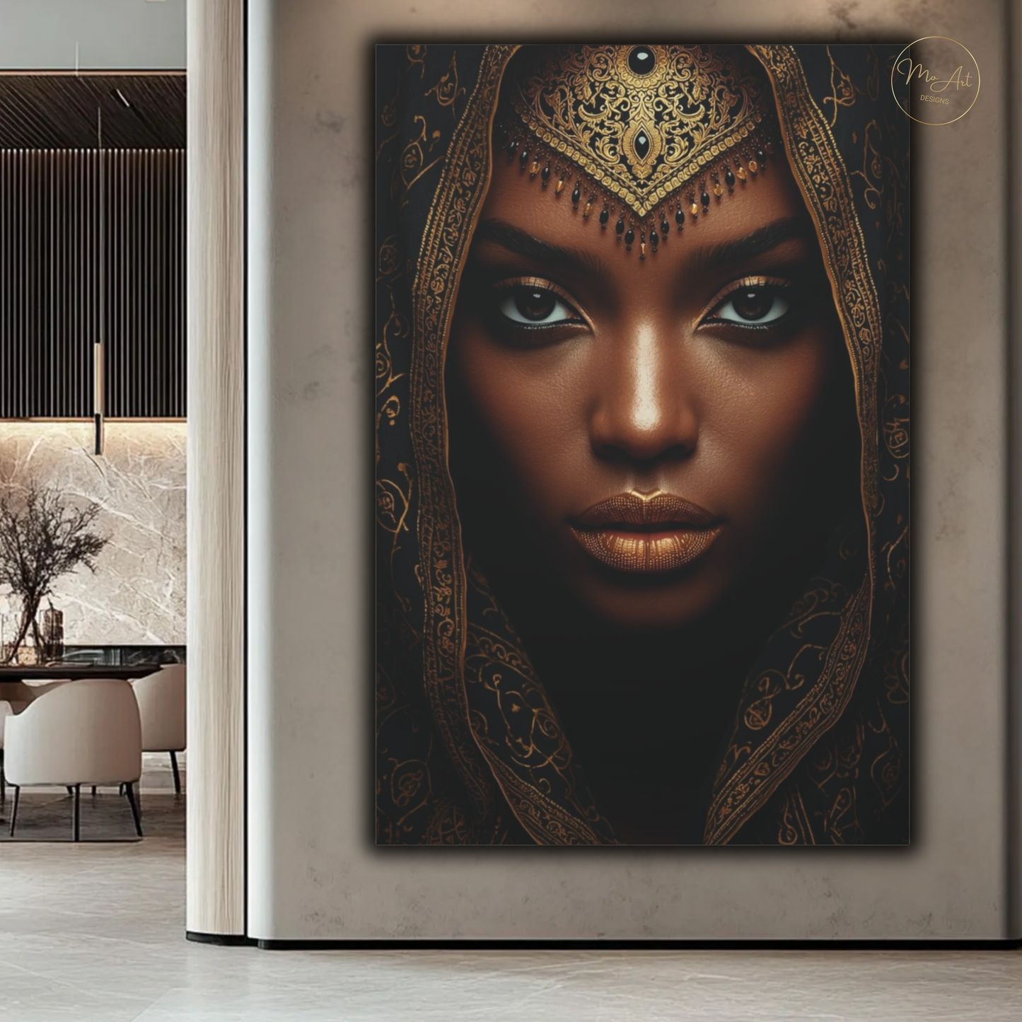 Black Woman Wall Art – African Goddess Queen | Black & Gold Luxury Canvas Print