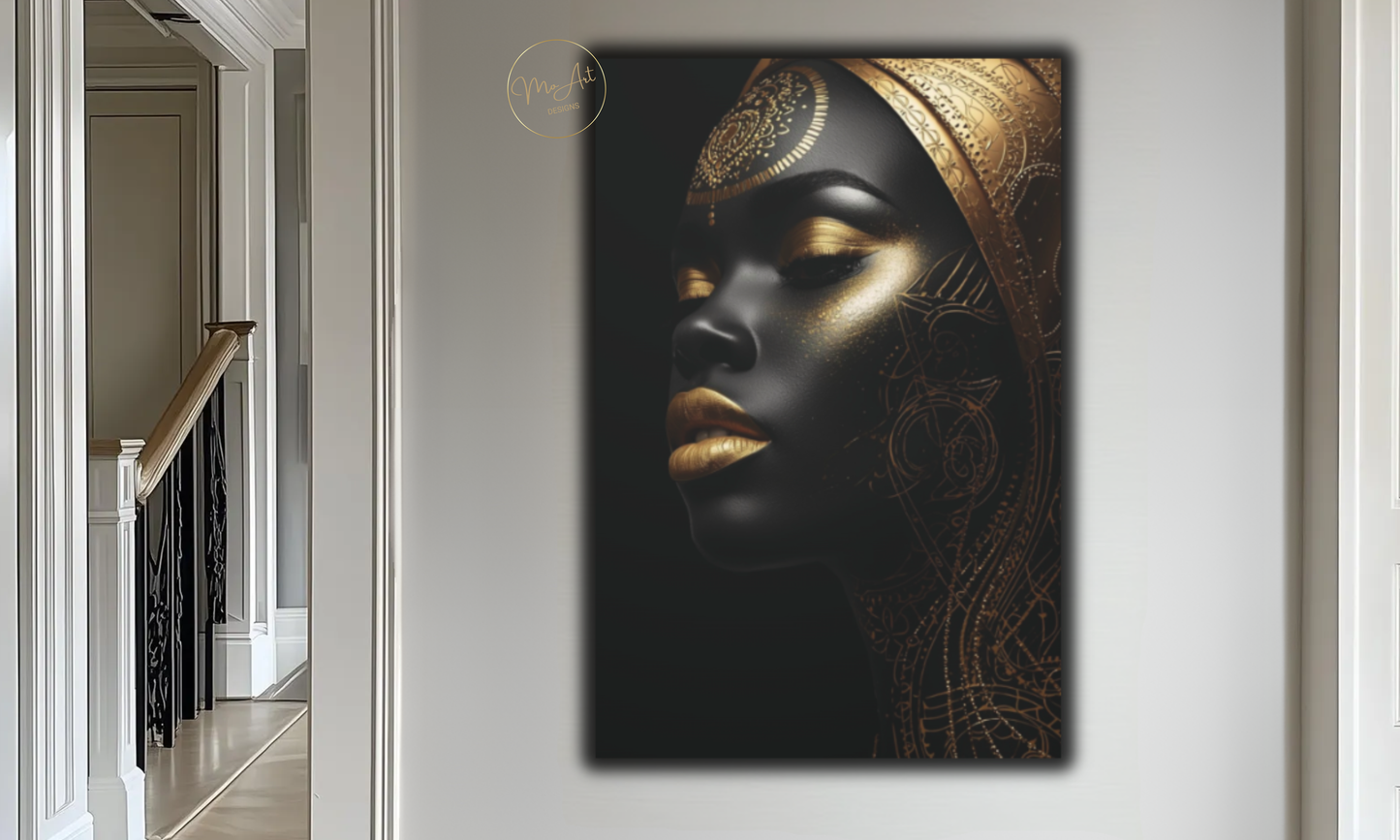 Black & Gold Woman Wall Art – Ebony Elegance / Canvas Print