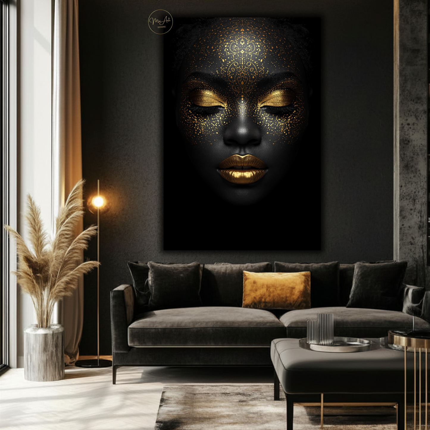 Black Woman Wall Art – Luxury Afrocentric Black & Gold Canvas Print