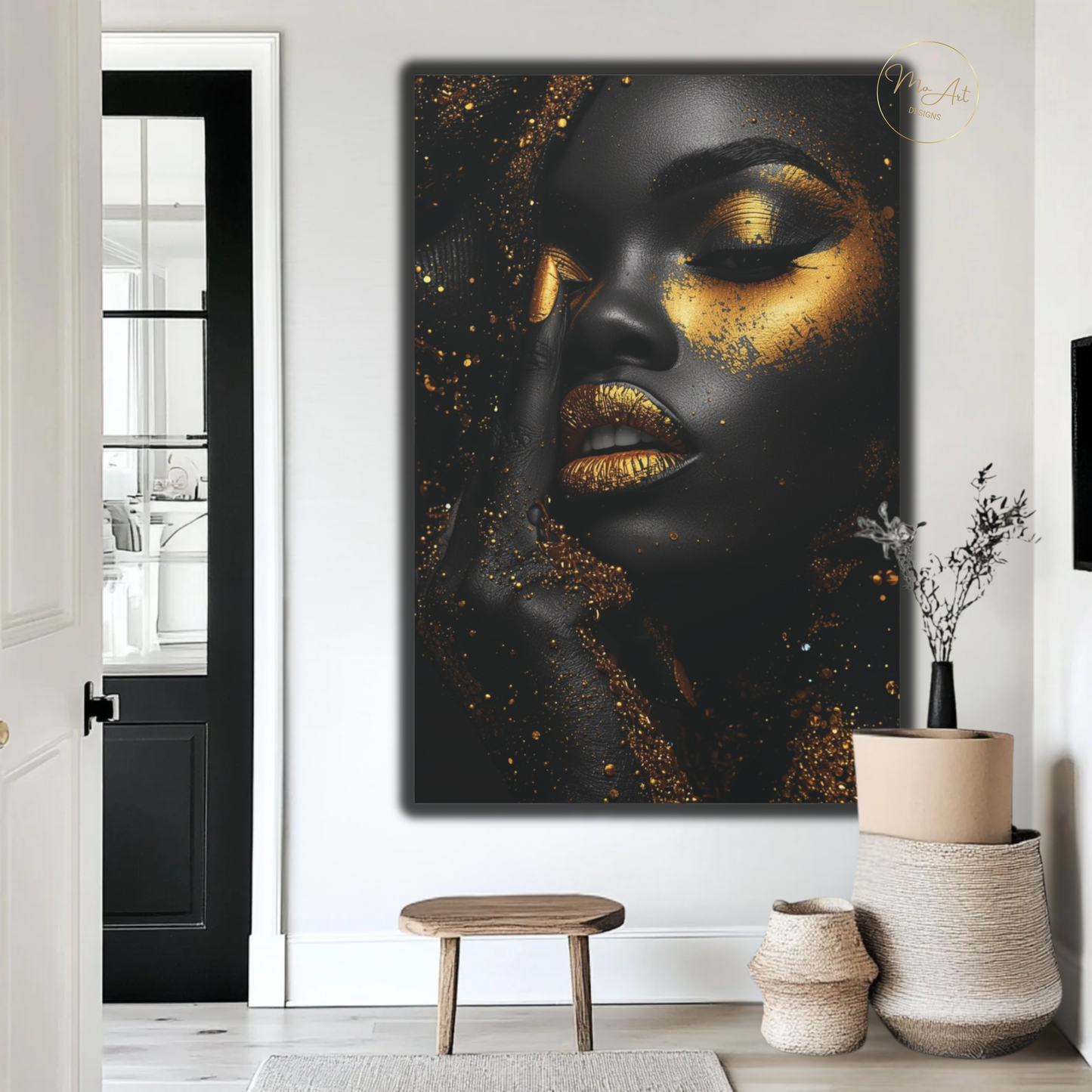 Black Woman Wall Art – Gilded Attitude in Black & Gold | Luxury Modern Canvas Print