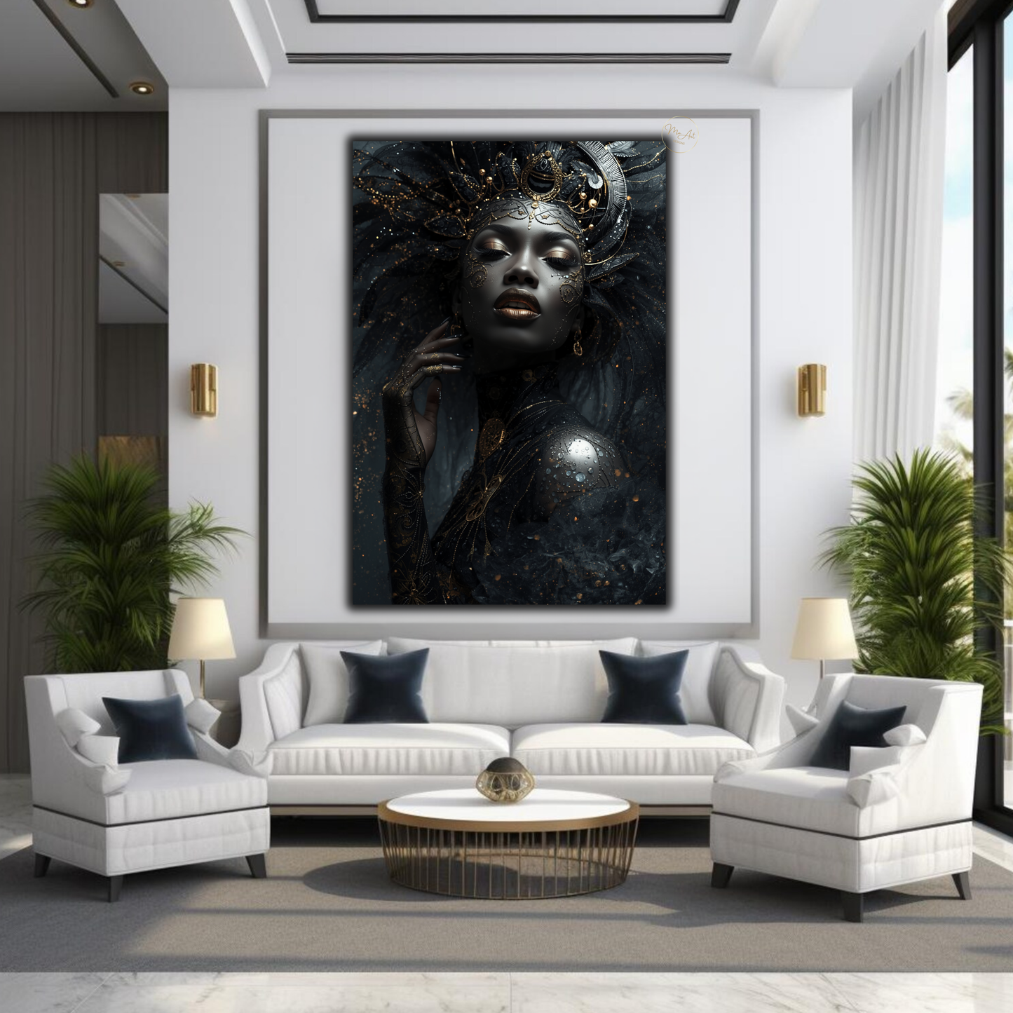 Black Woman Wall Art – Regal Afrocentric Queen | Luxury Black & Gold Canvas Print