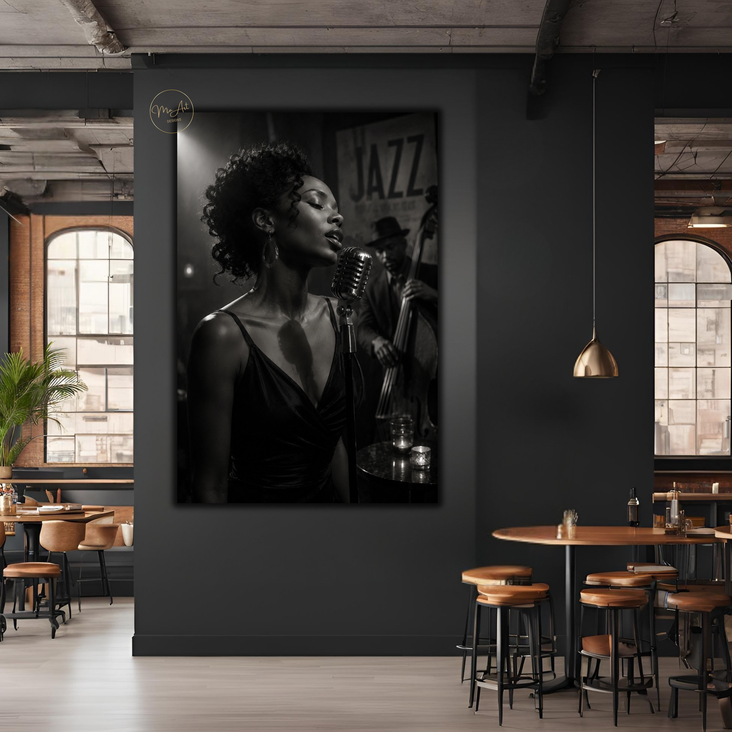 Black Woman Wall Art – Soulful Jazz Singer Canvas Print | Black & White Afrocentric Art