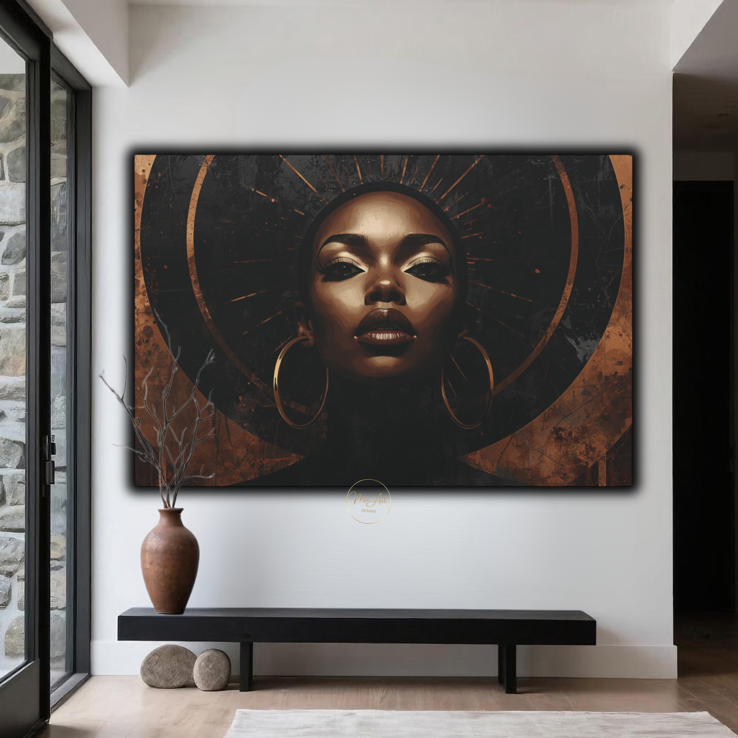 Black Woman Wall Art – Elegant Afrocentric Copper & Black Abstract Canvas Print
