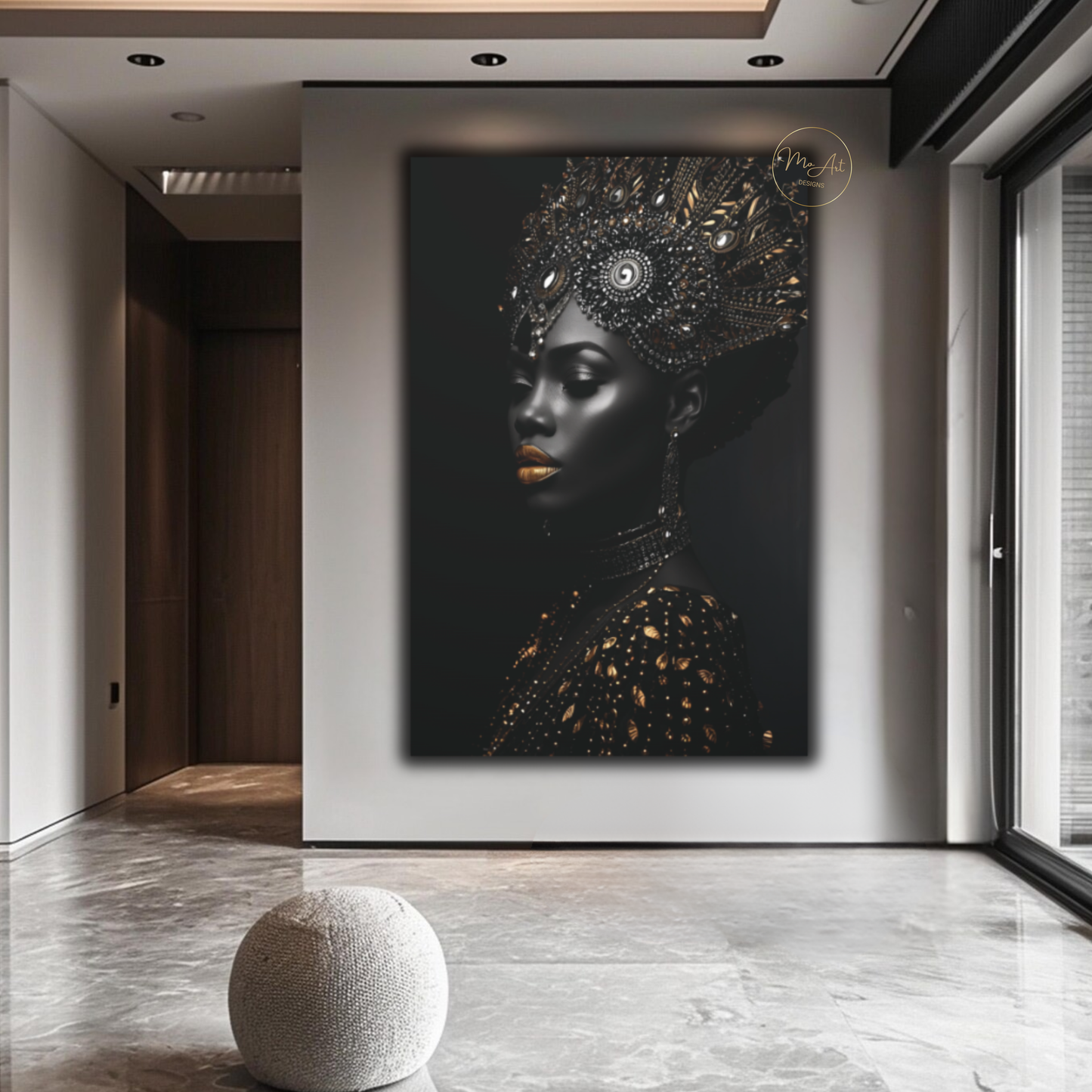 Black Woman Wall Art – African Queen - Black & Gold Royal Luxury Canvas Print