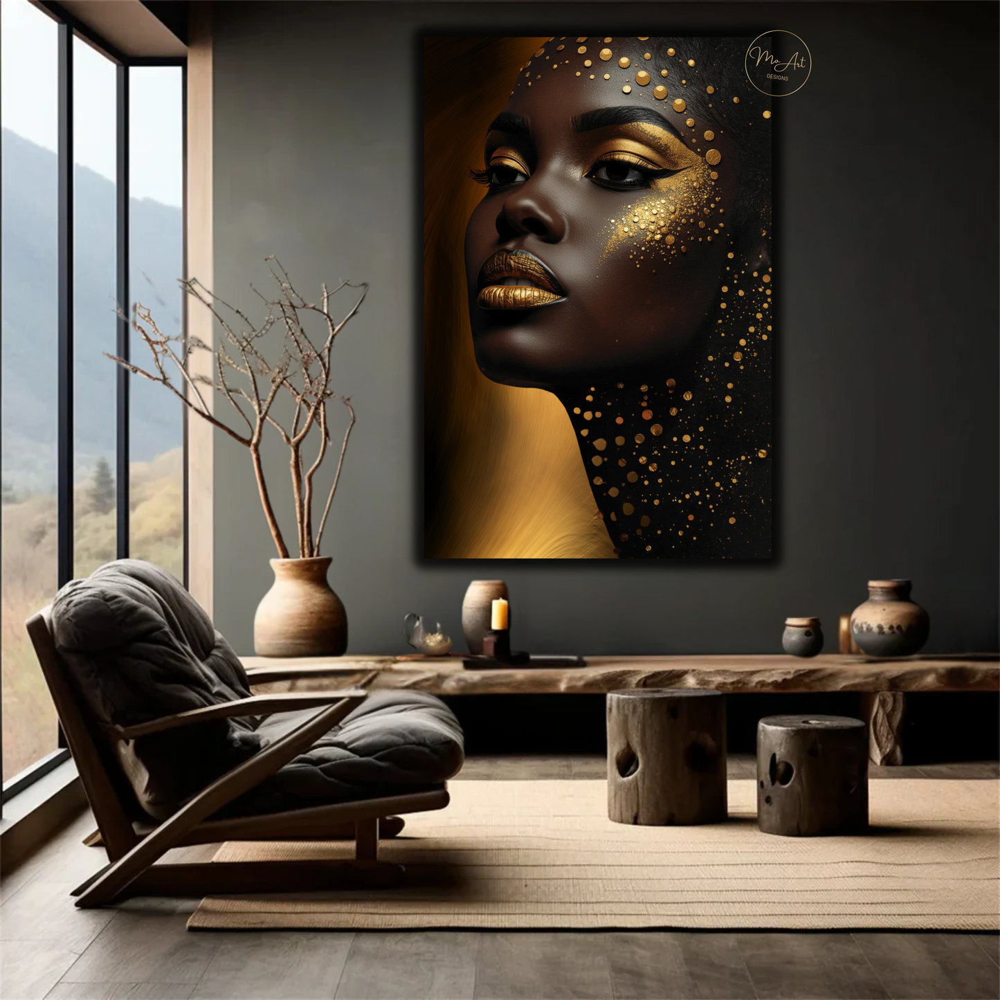 Golden Glow Black Woman Wall Art – Afrocentric Luxury Canvas Print