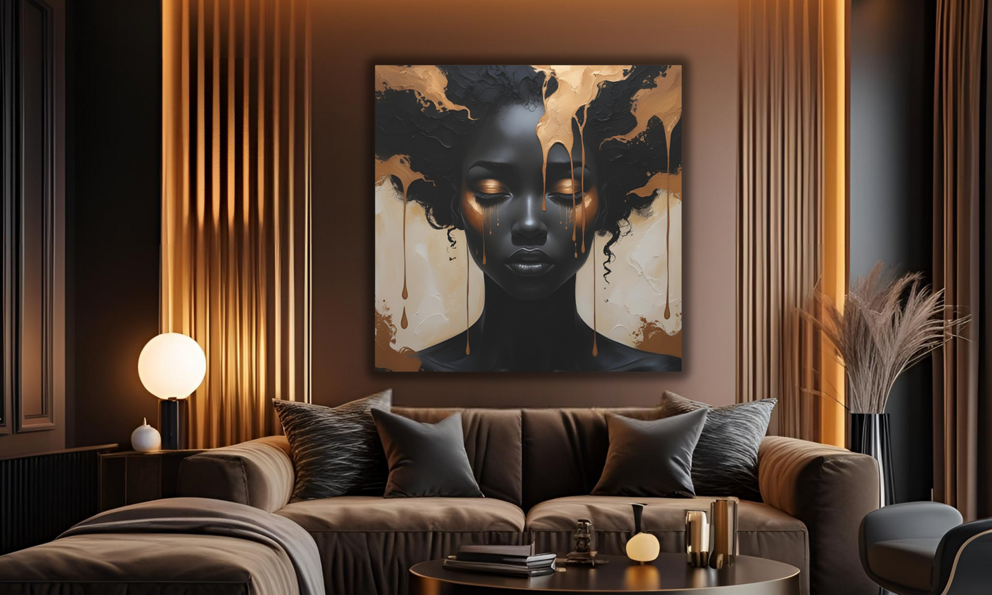 Abstract African Woman Canvas Wall Art – Bold Black and Bronze