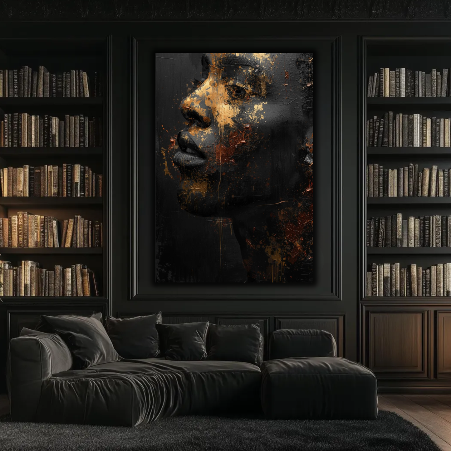 Black Man Wall Art – Black & Gold Abstract Masculine Canvas Print | Modern Luxury Afrocentric Decor