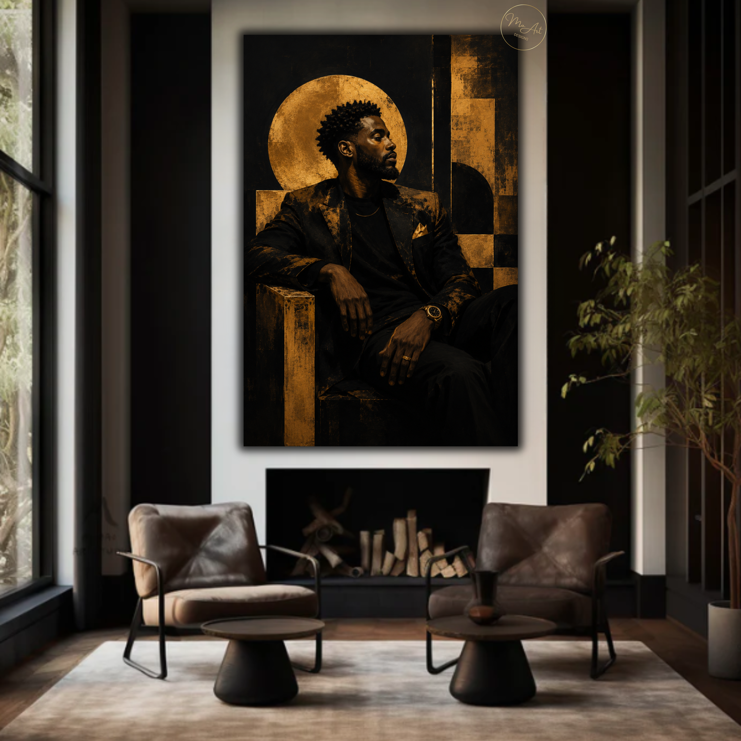 Black Man Wall Art – Abstract Gold & Black Afrocentric Portrait Canvas Print