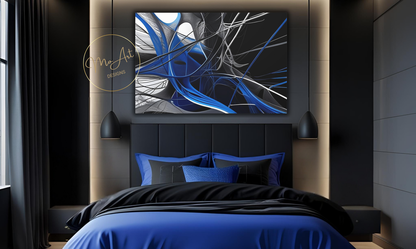 Abstract Blue, Black and Grey Canvas Wall Art