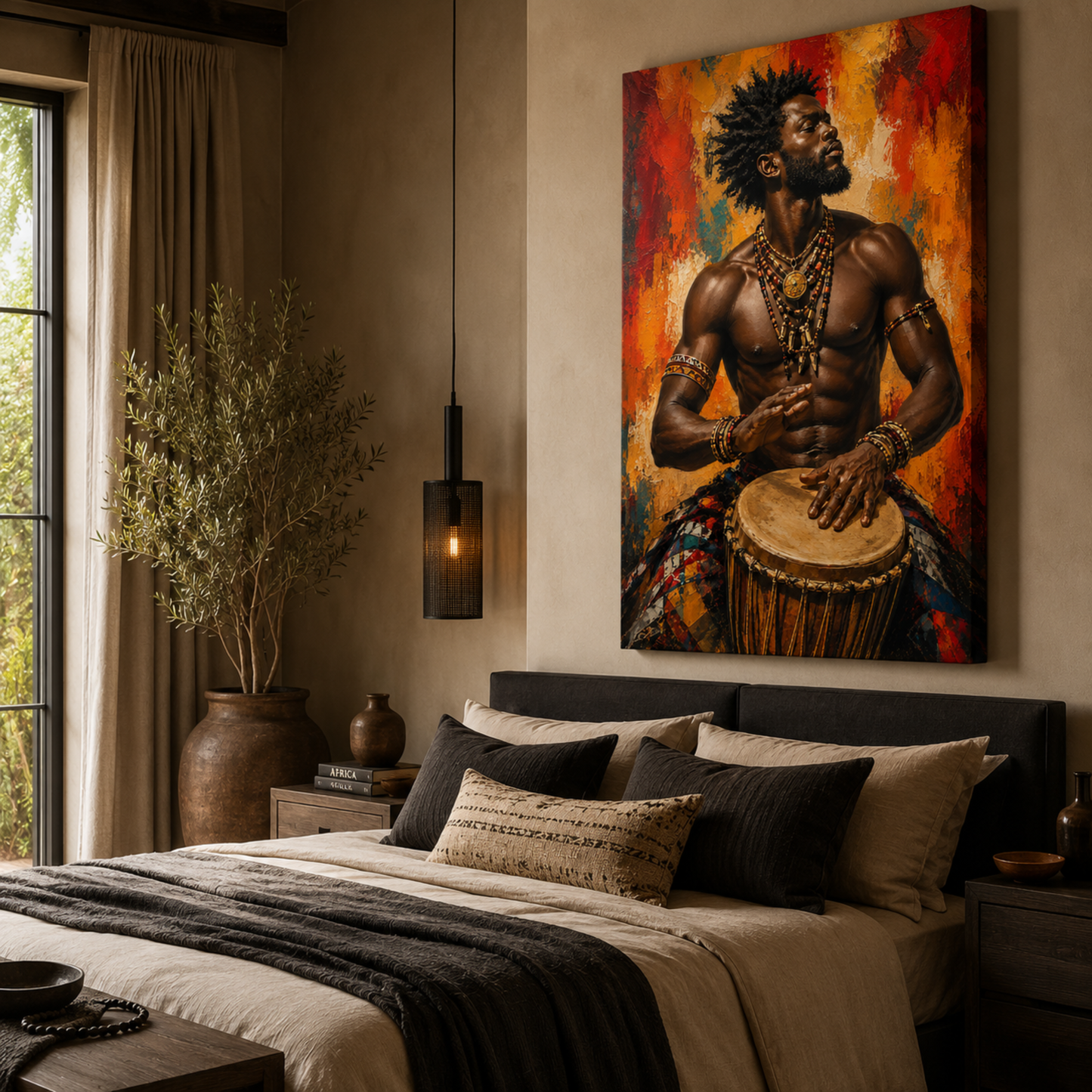 African Man Wall Art – Tribal Drummer Canvas Print | Afrocentric Abstract Drum Art