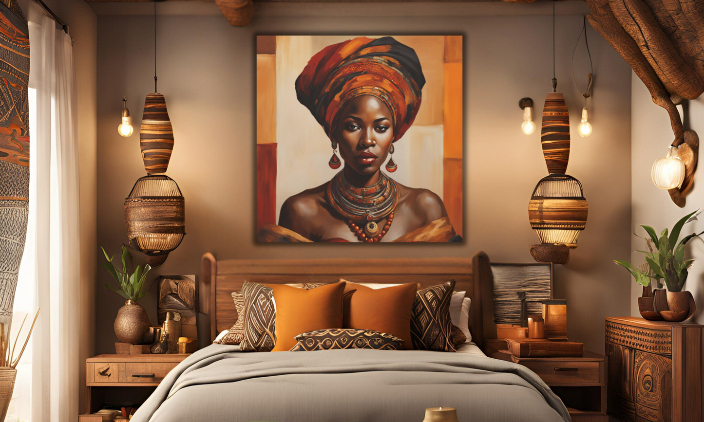 Beautiful African Woman in Headwrap - Canvas Wall Art