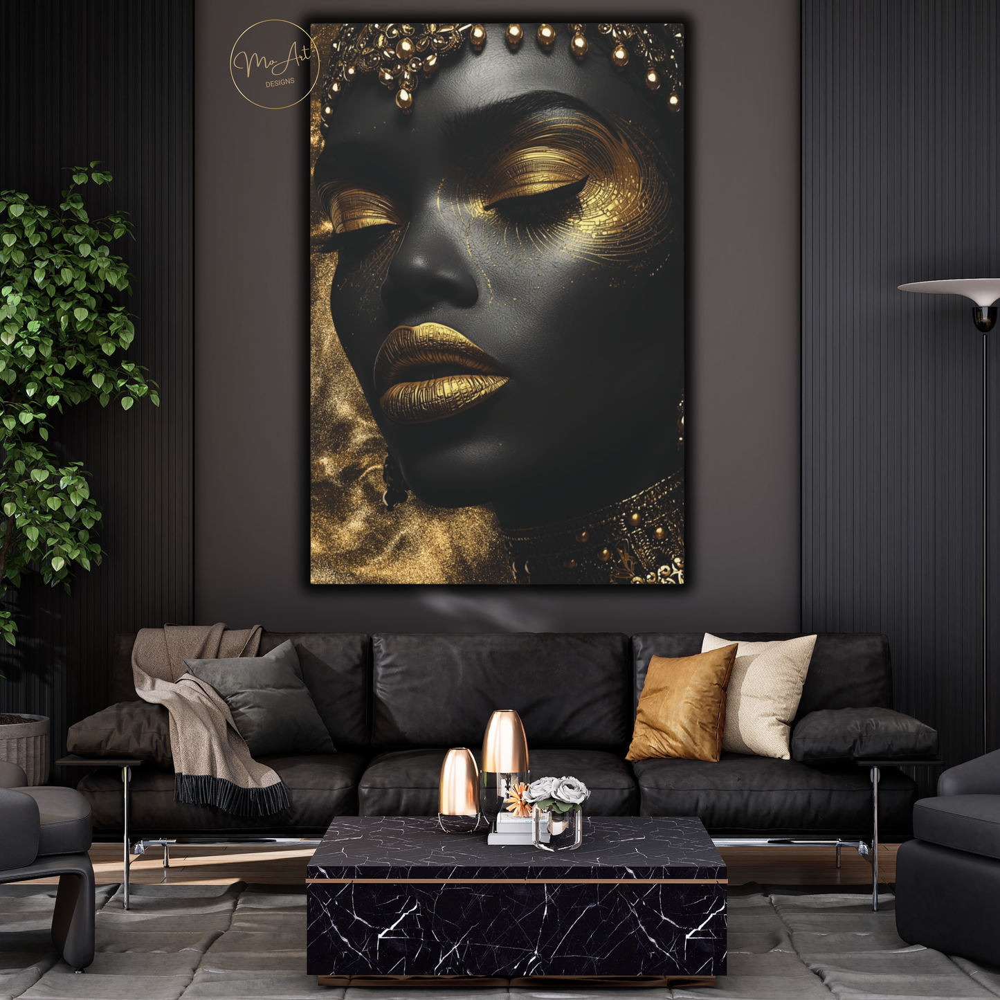 Black Woman Wall Art – Essence of Gold | Black & Gold Luxury Afrocentric Canvas Print
