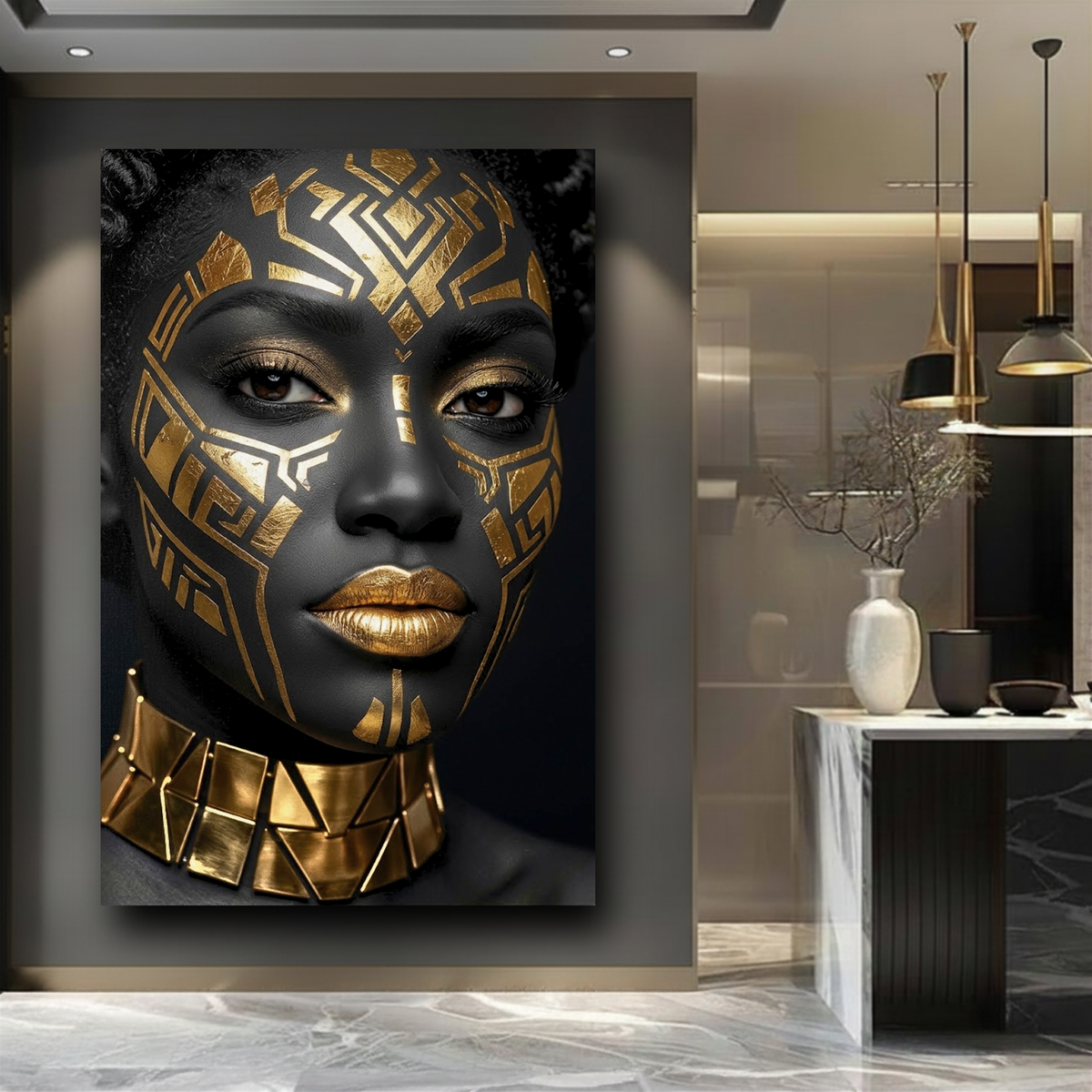 Black Woman Wall Art – Midnight Warrior | Luxury Black & Gold Afrocentric Canvas Print