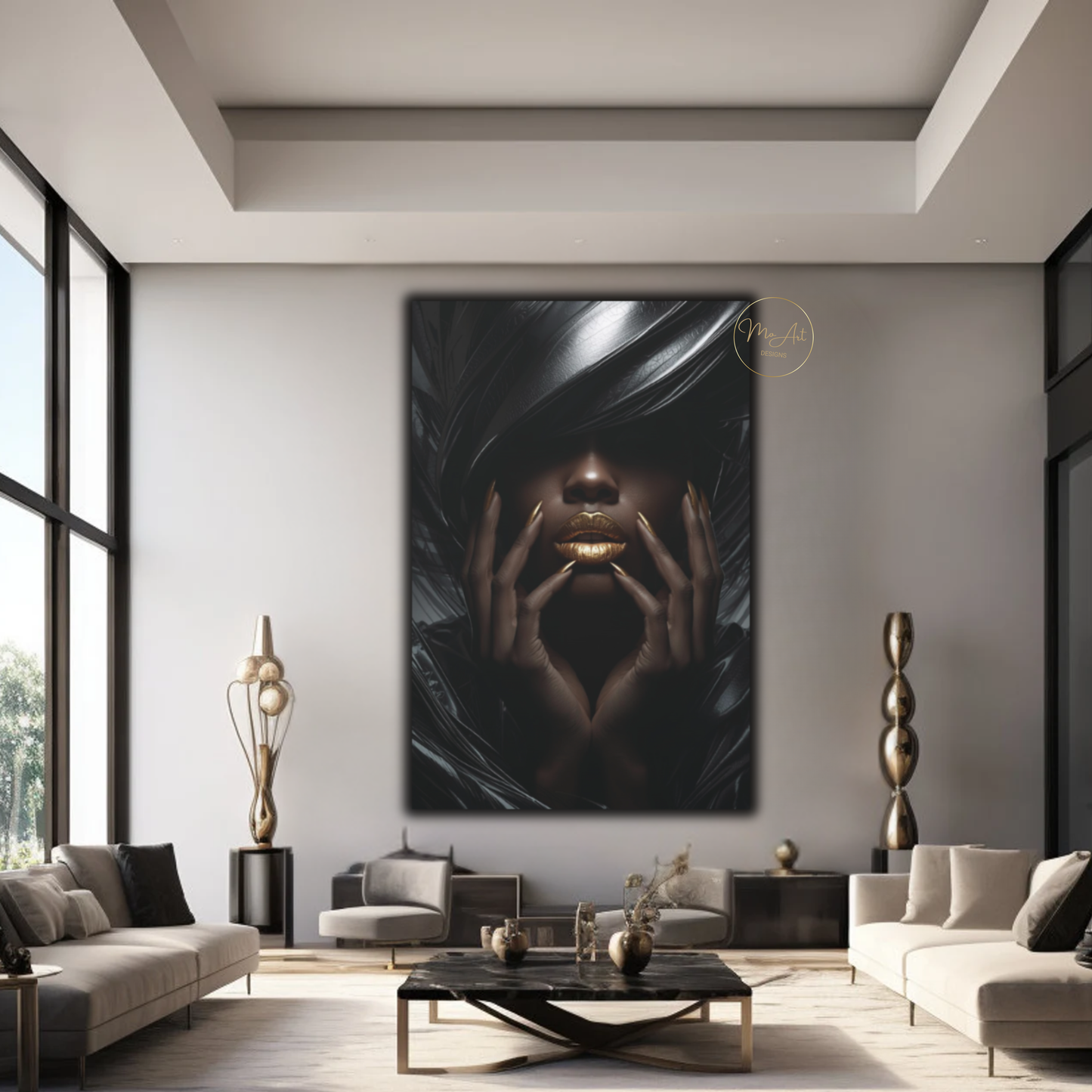Black & Gold Woman Wall Art – Elegant High Fashion Black Woman / Canvas Print