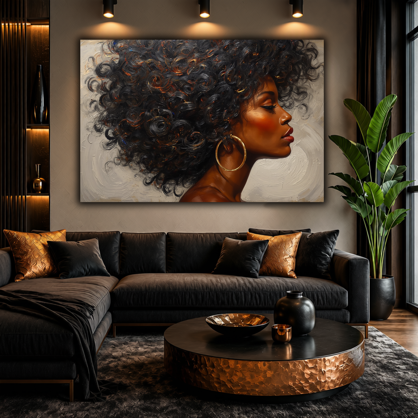 Black Woman Wall Art - Abstract Afrocentric Canvas Print | Black & Gold African American Art
