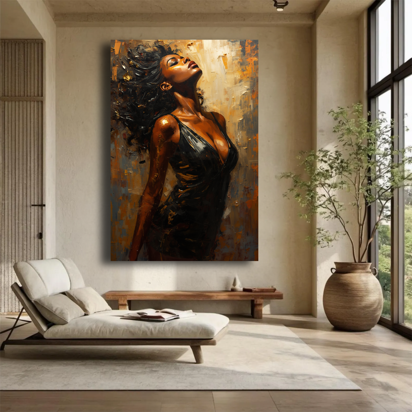 Black Woman Wall Art - Seductive Afrocentric Woman Canvas Print | Luxury Abstract Portrait