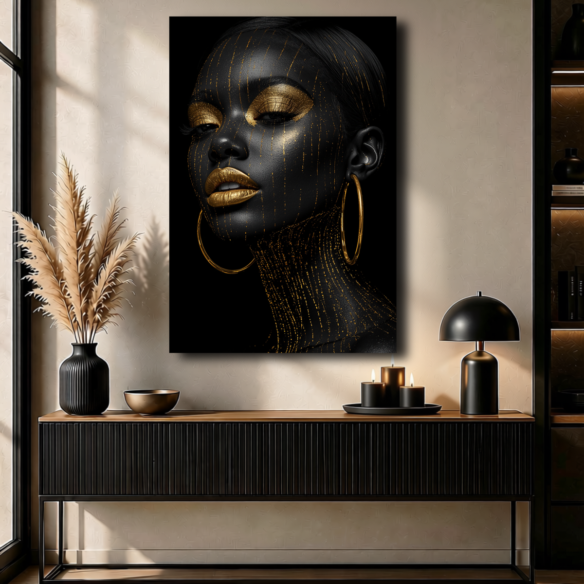 Black Woman Wall Art - Black & Gold Afrocentric Canvas Print