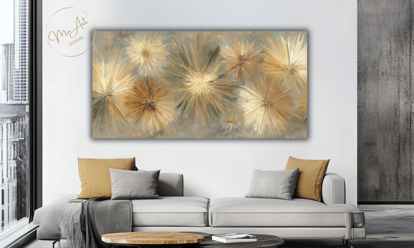 Abstract Gold Starburst Flower Canvas Wall Art