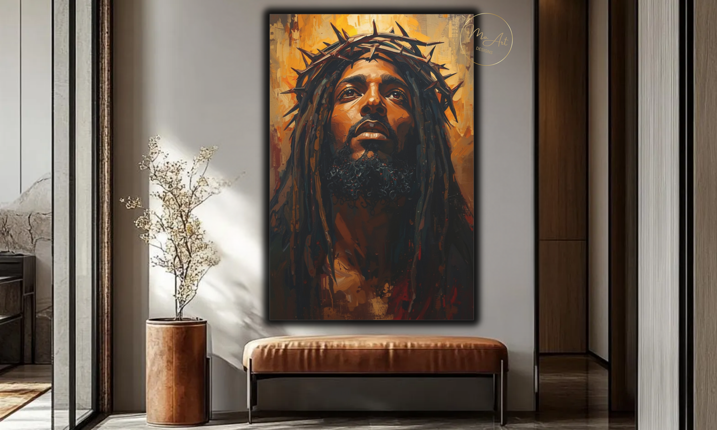 Black Jesus Canvas Wall Art – Crowned in Sacrifice / Canvas Print