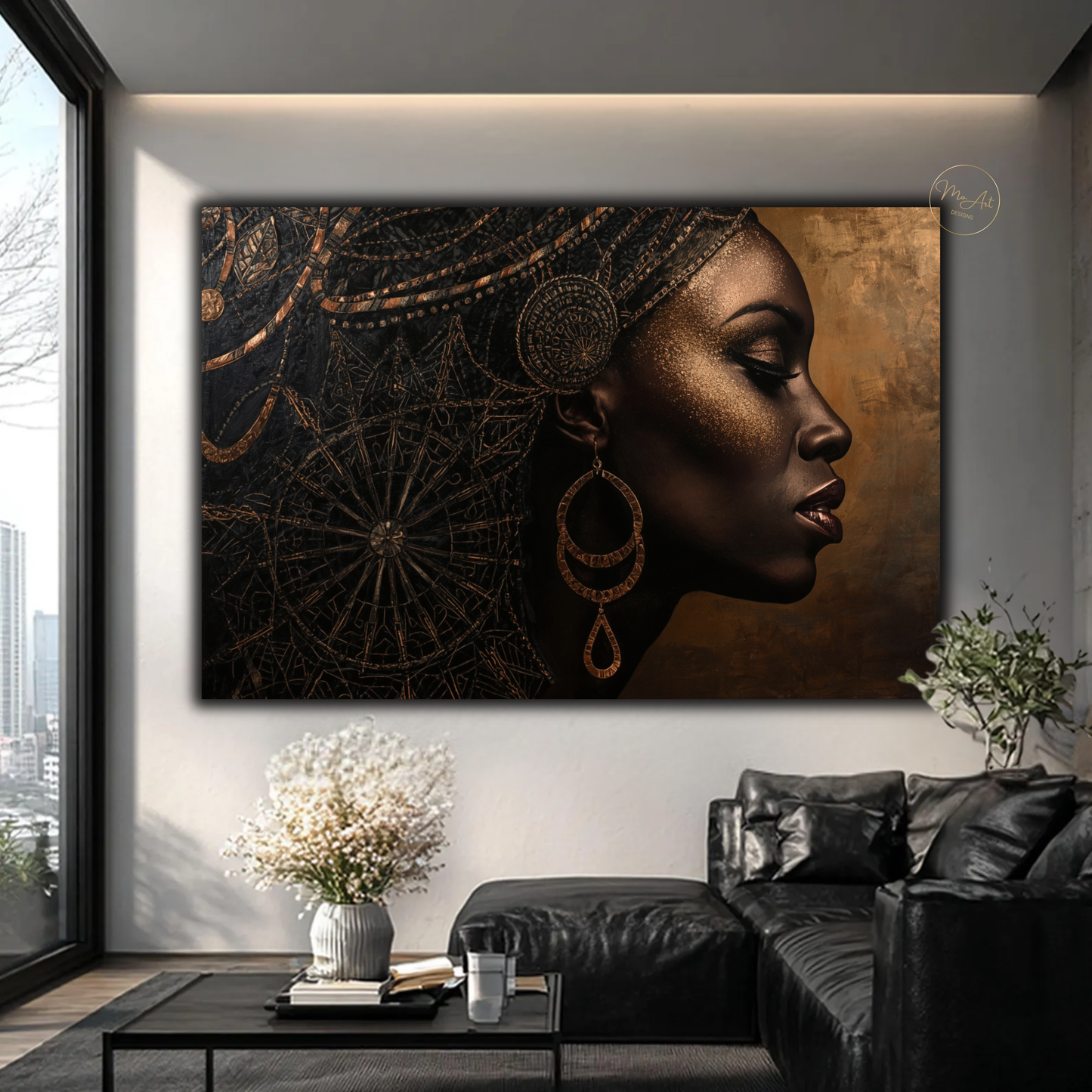 Black Woman Wall Art – Sophisticated Afrocentric Black & Copper Canvas Print