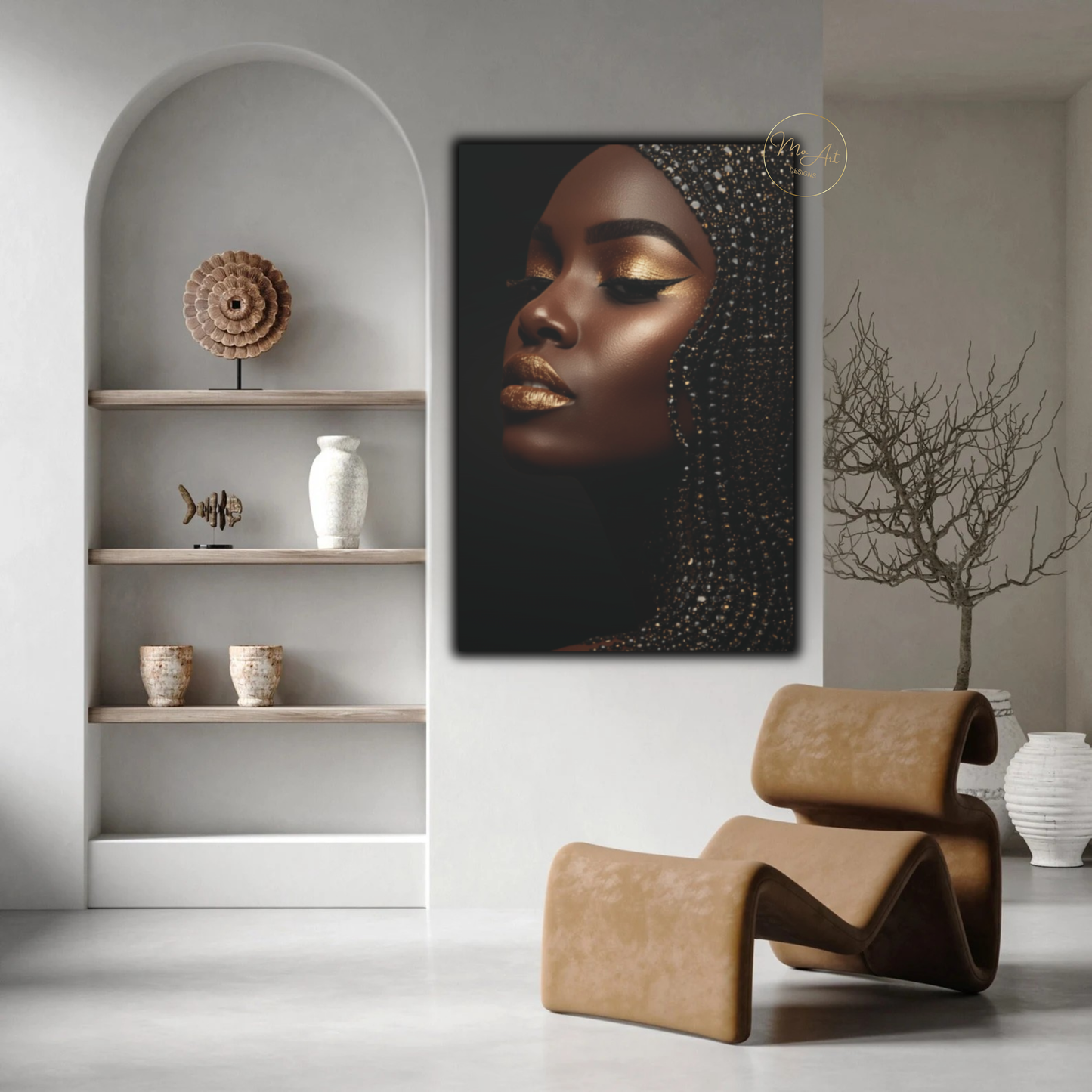 Black Woman Wall Art – Golden Radiance | Black & Gold Afrocentric Luxury Canvas Print