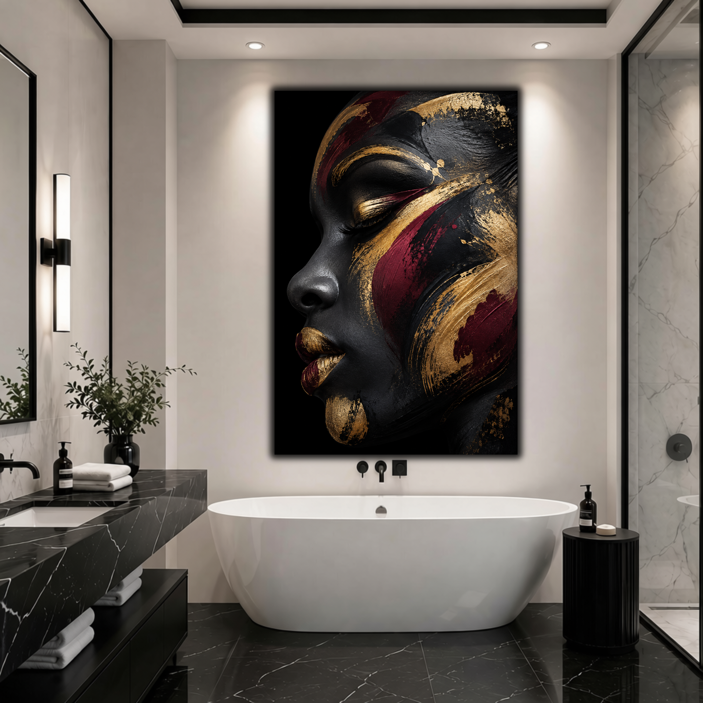 Black Woman Wall Art - Abstract Afrocentric Canvas Print | Black, Gold & Burgundy Home Decor