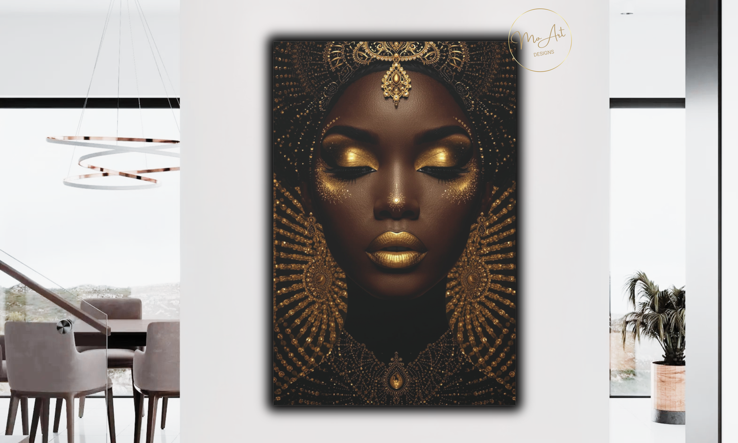 Black Woman Wall Art – Golden Elegance Canvas Print