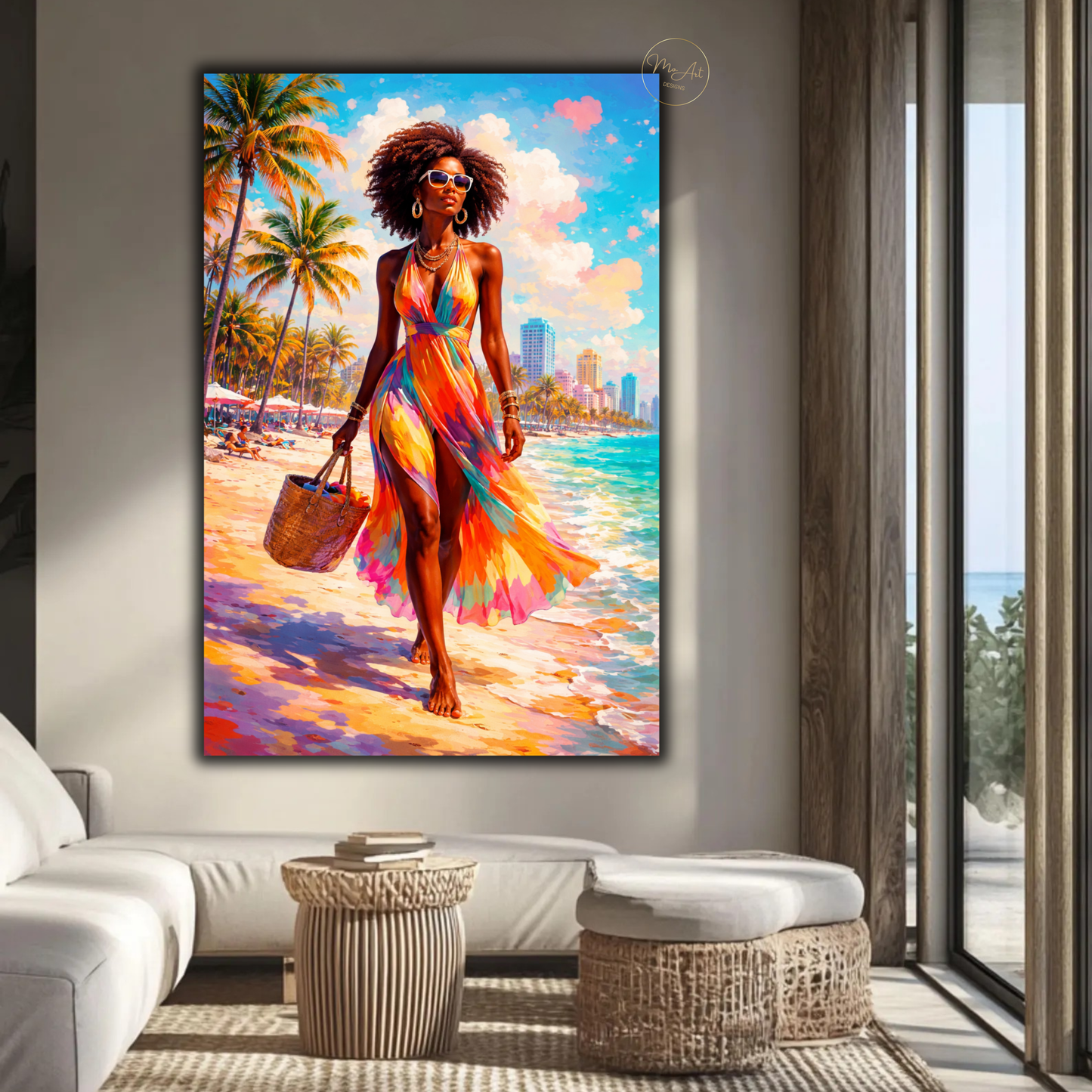 Black Woman Wall Art – Stylish Afrocentric Miami Beach Canvas Print
