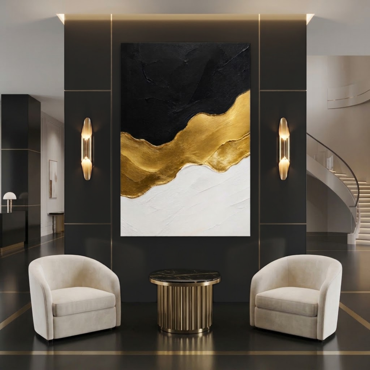 Black, Gold & White Abstract Wall Art | Luxury Canvas Print