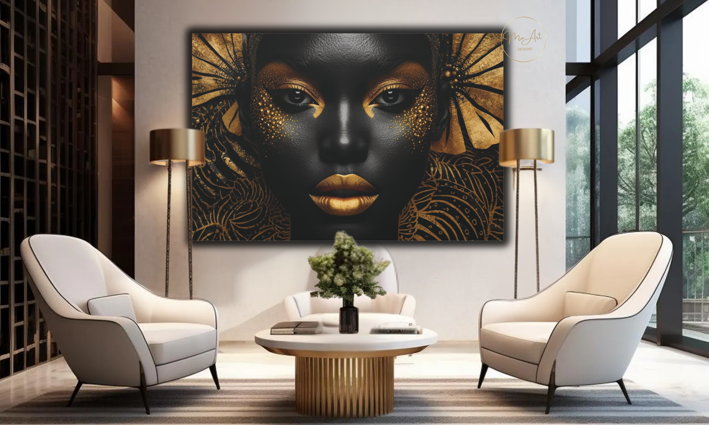 Black & Gold Afrocentric Wall Art / Canvas Print
