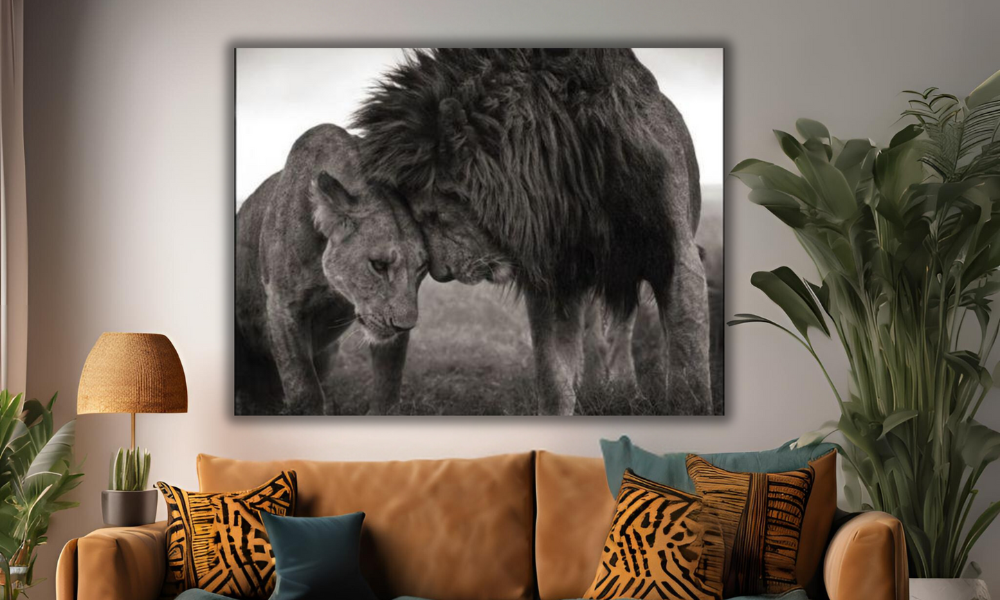 Black and White Lion and Lioness - Canvas Art Print