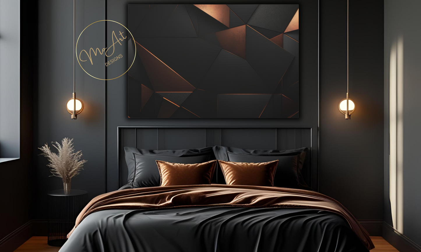 Abstract Black and Copper Geometric Design Canvas Wall Art