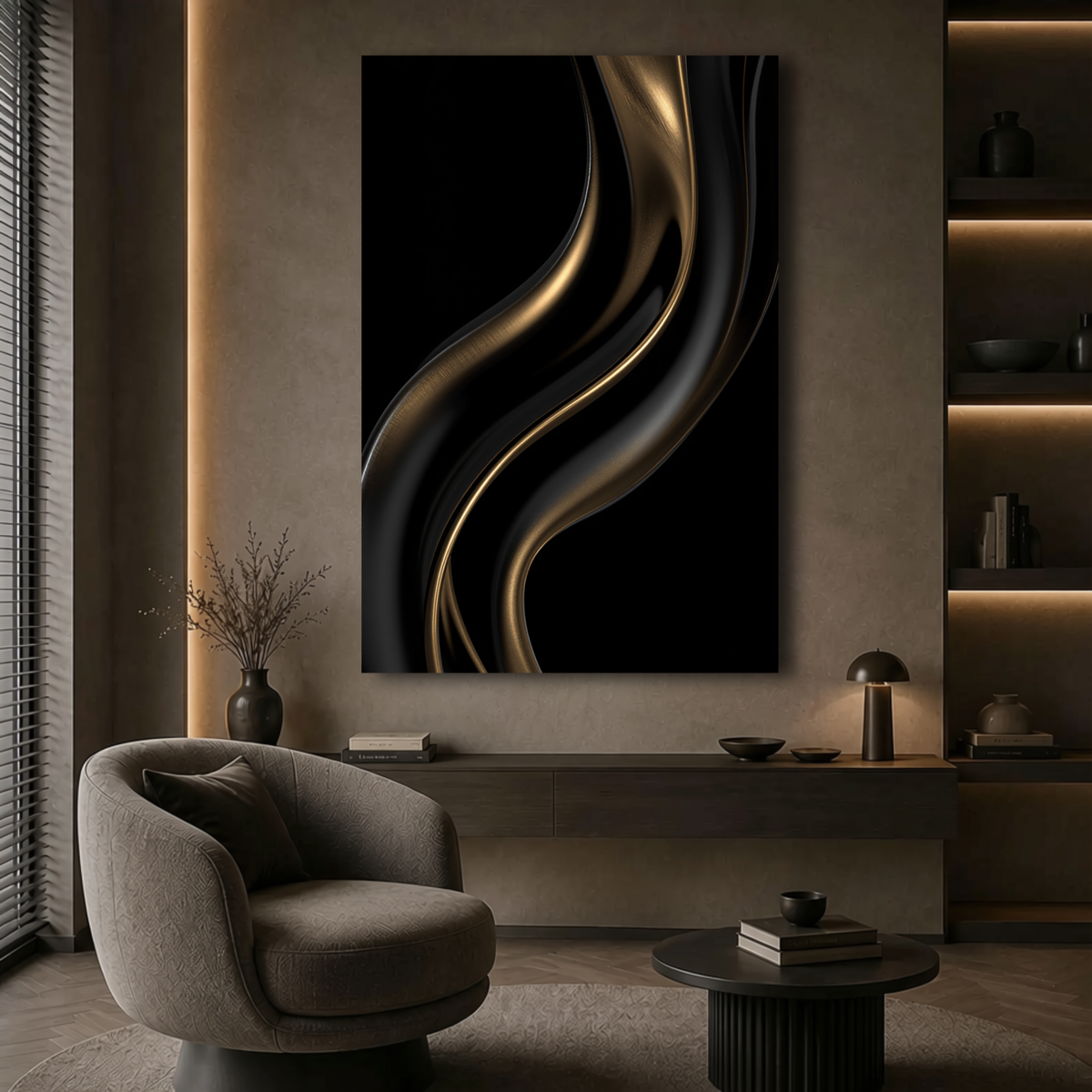 Black and Gold Abstract Wall Art | Modern Luxury Canvas Print for Home Decor
