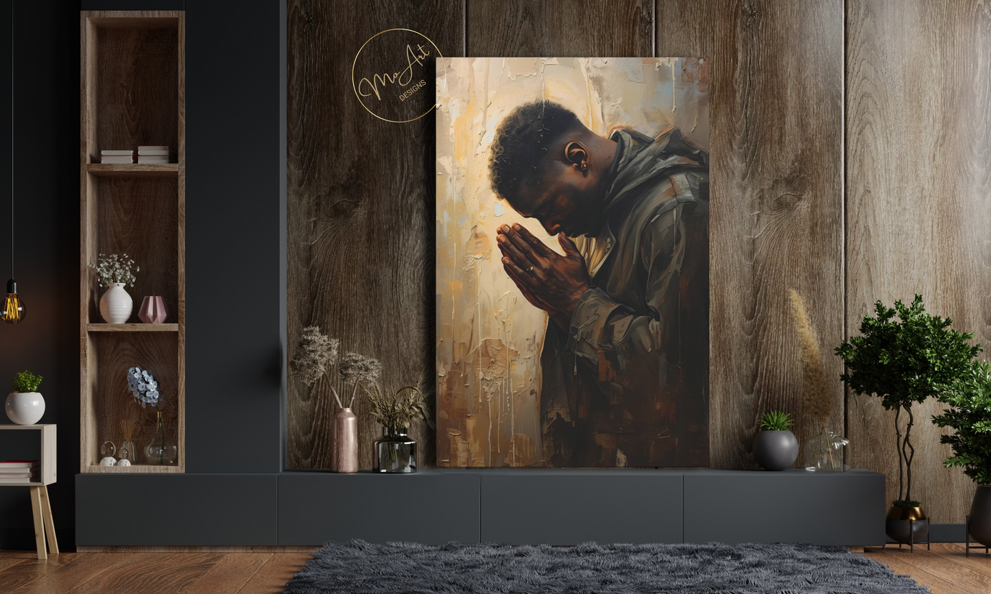 Black Man Praying - Canvas Wall Art