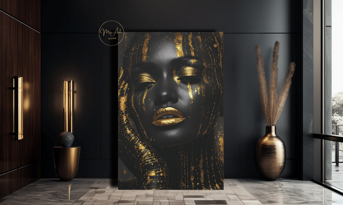 Black & Gold African American Woman Art – Luxury Digital Download